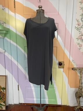 Clara Sunwoo XS Gray Asymmetrical Shift Dress Side Slit Made USA Stretch